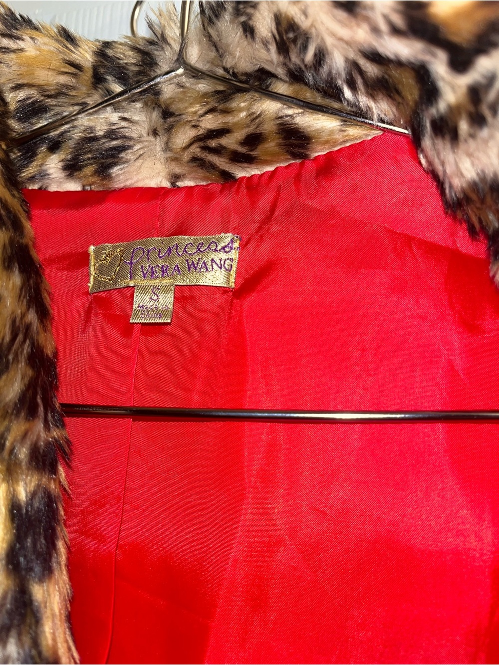 Princess by Vera Wang Leopard Print Faux Fur Coat with Red Lining - Picture 3 of 5